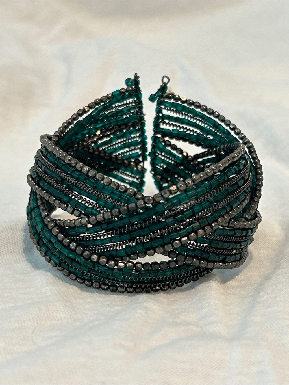 Teal Seed Bead Twist Cuff Bracelet - Women Jewelry